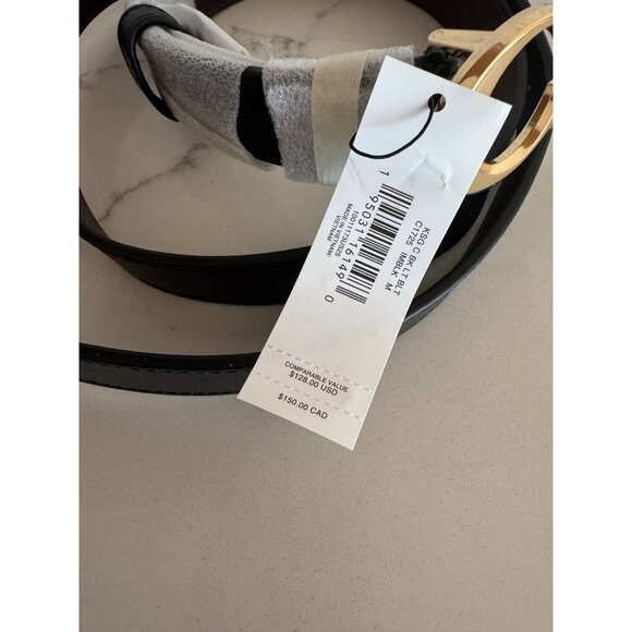 NWT Coach C1725 Signature Buckle Belt 25 Mm in Black Leather Gold Medium - Picture 5 of 5